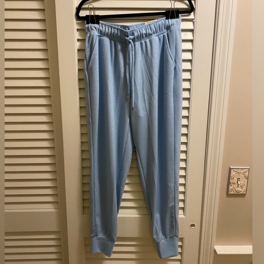 International Concepts $80 NWT High Rise Jogger Pretty Peri Blue Metallic M - Picture 2 of 9